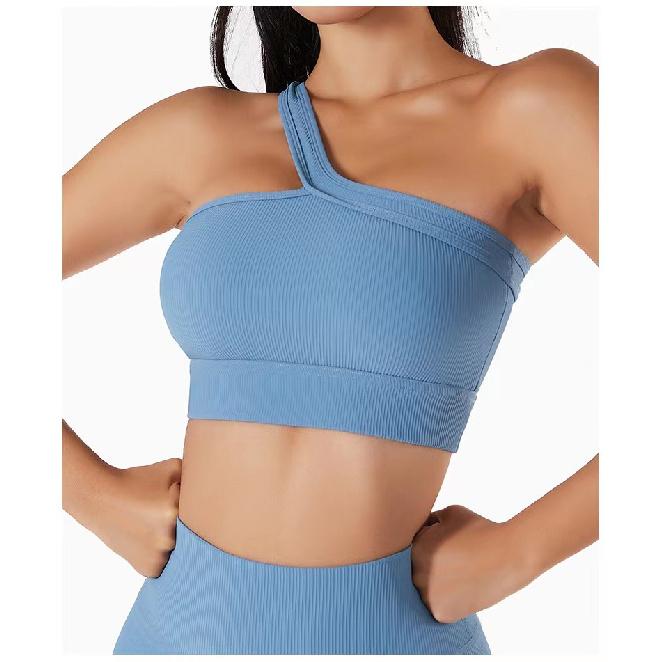 Seamless Thread Top Sexy Single Shoulder Back Running Fitness Yoga Top For Women