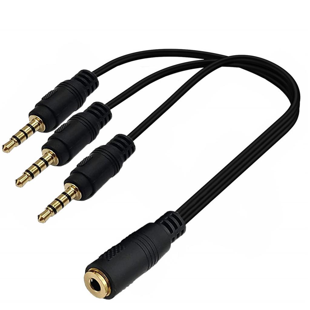 Triple Output 3.5mm Sound Y Cable Gold Plateds Jacks Simultaneous Multiple Device Connection 30cm Length