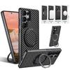 Per Samsung S25 Ultra Custodia in Pelle Fibra di Carbonio Ricarica Wireless Per Galaxy S24 Plus S23 Staffa Rotante a 360° Copertura Magnetica