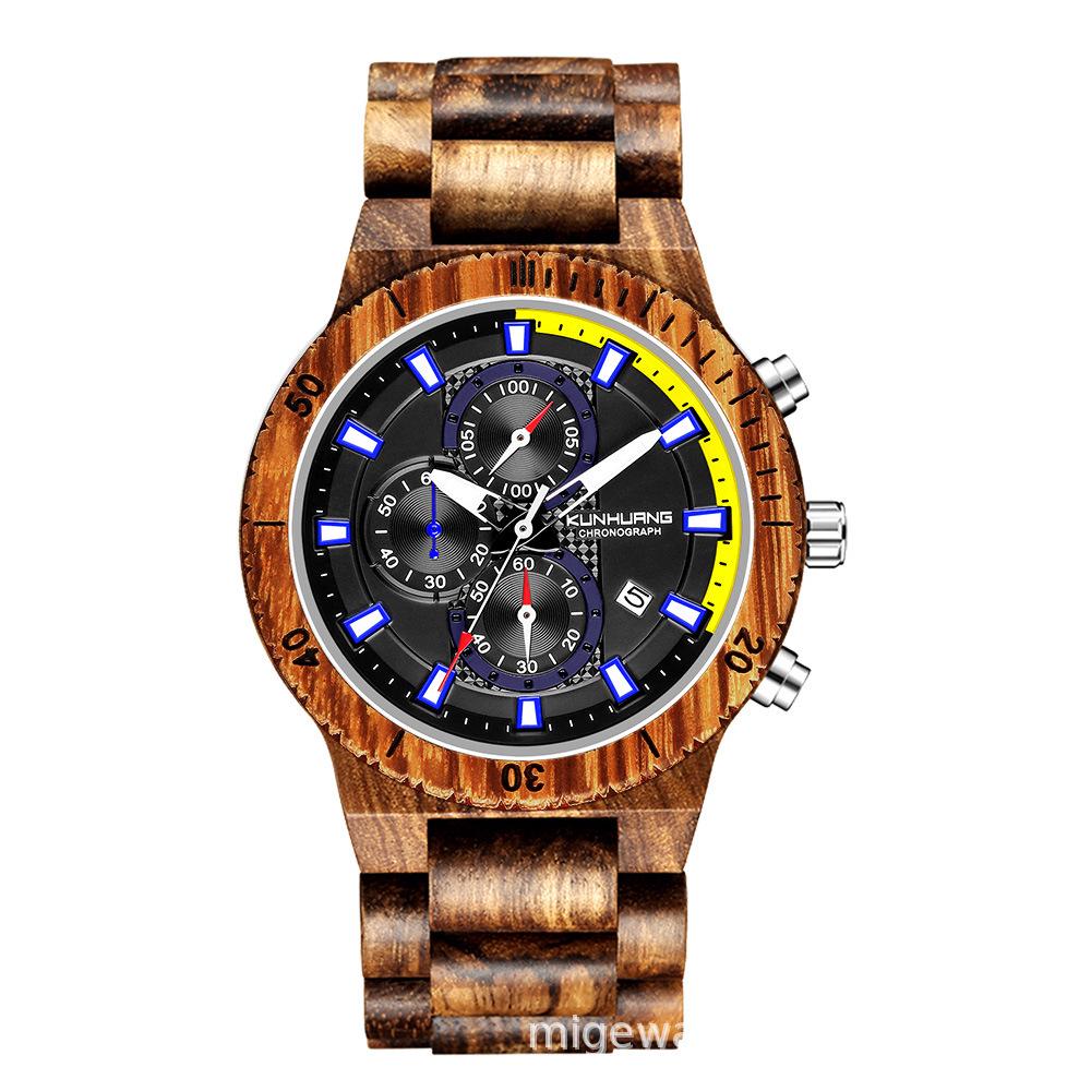 

2021 Горячая Распродажа Европейские и Американские Деревянные Кварцевые Часы, Многофункциональные со Светящимся Большим Циферблатом