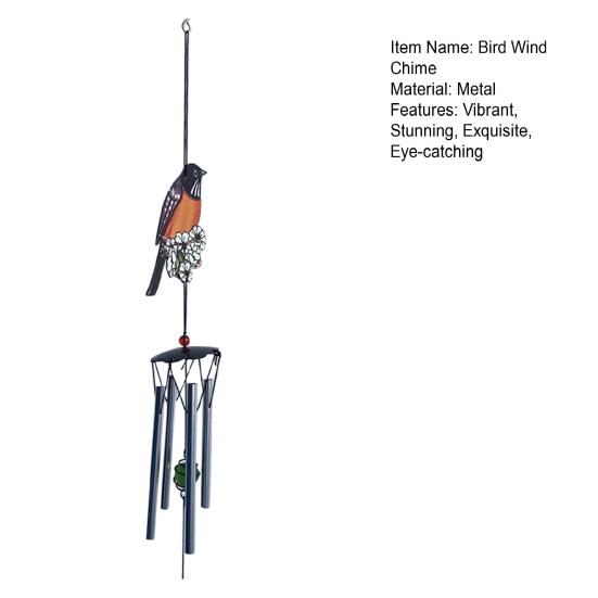 Bird Wind Chimes for Outside Stained Glass Bird Hanging Windchime with 4 Tubes for Balcony Garden Porch Backyard Decor