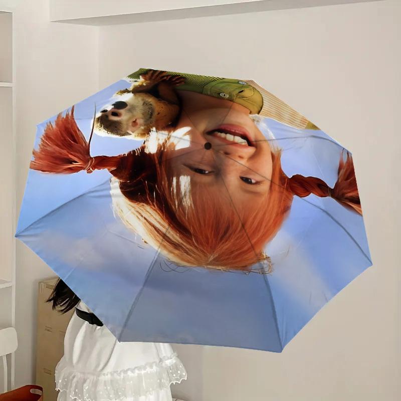 1pc Pippi Longstocking Automatic Folding Umbrella, Portable Collapsible Design, Casual Outdoor Accessory L1127057