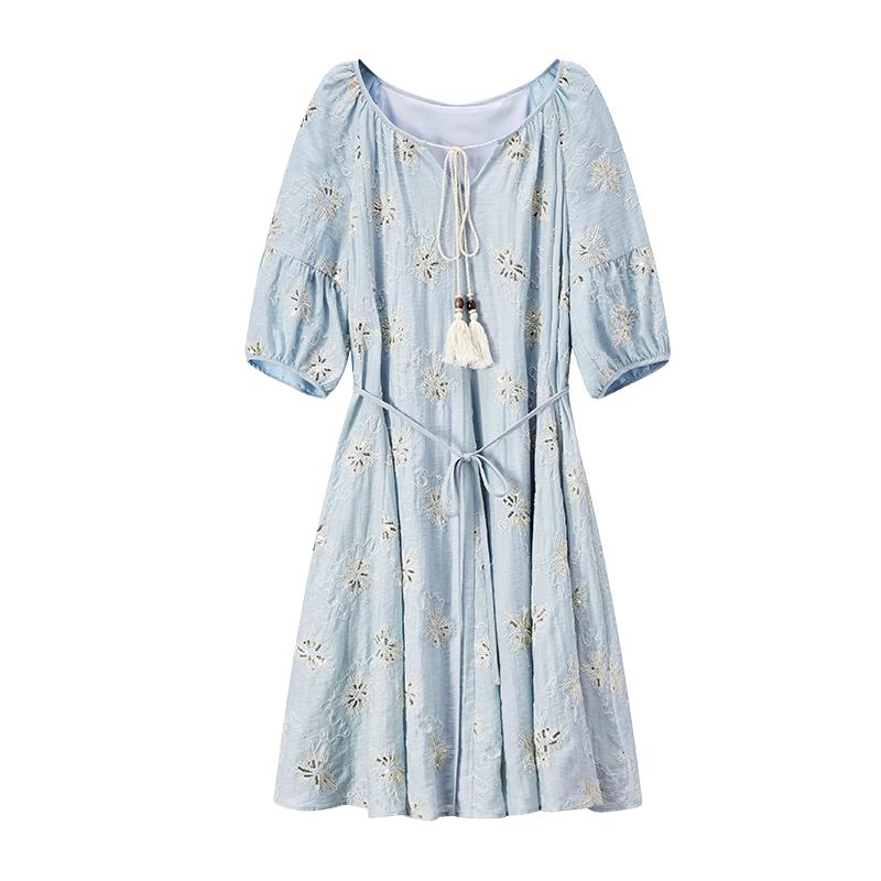 

Xiangying Embroidered Blue A-line Summer Dress S
