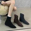 Flat-bottomed French Square Head Short Boots Women's Boots Winter 2025 New Velvet Thin Boots