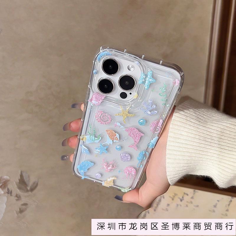 Color graffiti marine life transparent soft case for Apple 14 mobile phone case iPhone13/12/11 female 1516
