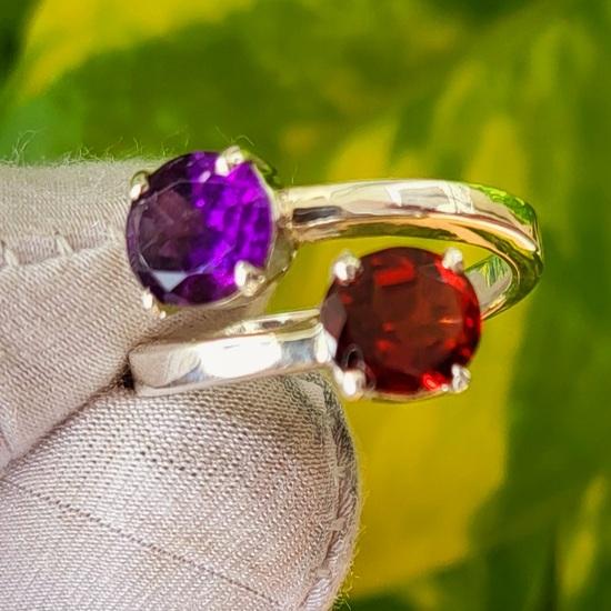Natural Garnet Amethyst Gemstone 925 Sterling Silver Ring Size 9.25 US, Gift
