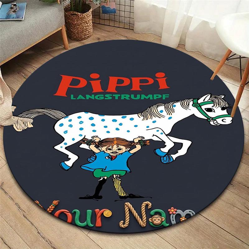 Pippi Longstocking Custom Name Round Area Rug,Carpet Rug for Living Room Bedroom Sofa Playroom Decor,Non-slip Floor Mat