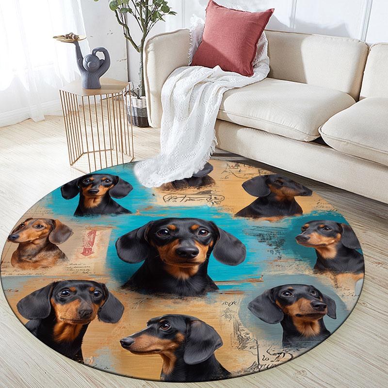 Corgi Theme pattern round rug,Carpet Rug for Living Room Bedroom Playroom ,Non-slip Floor Mat,Holiday Gifts and Birthday Gifts.