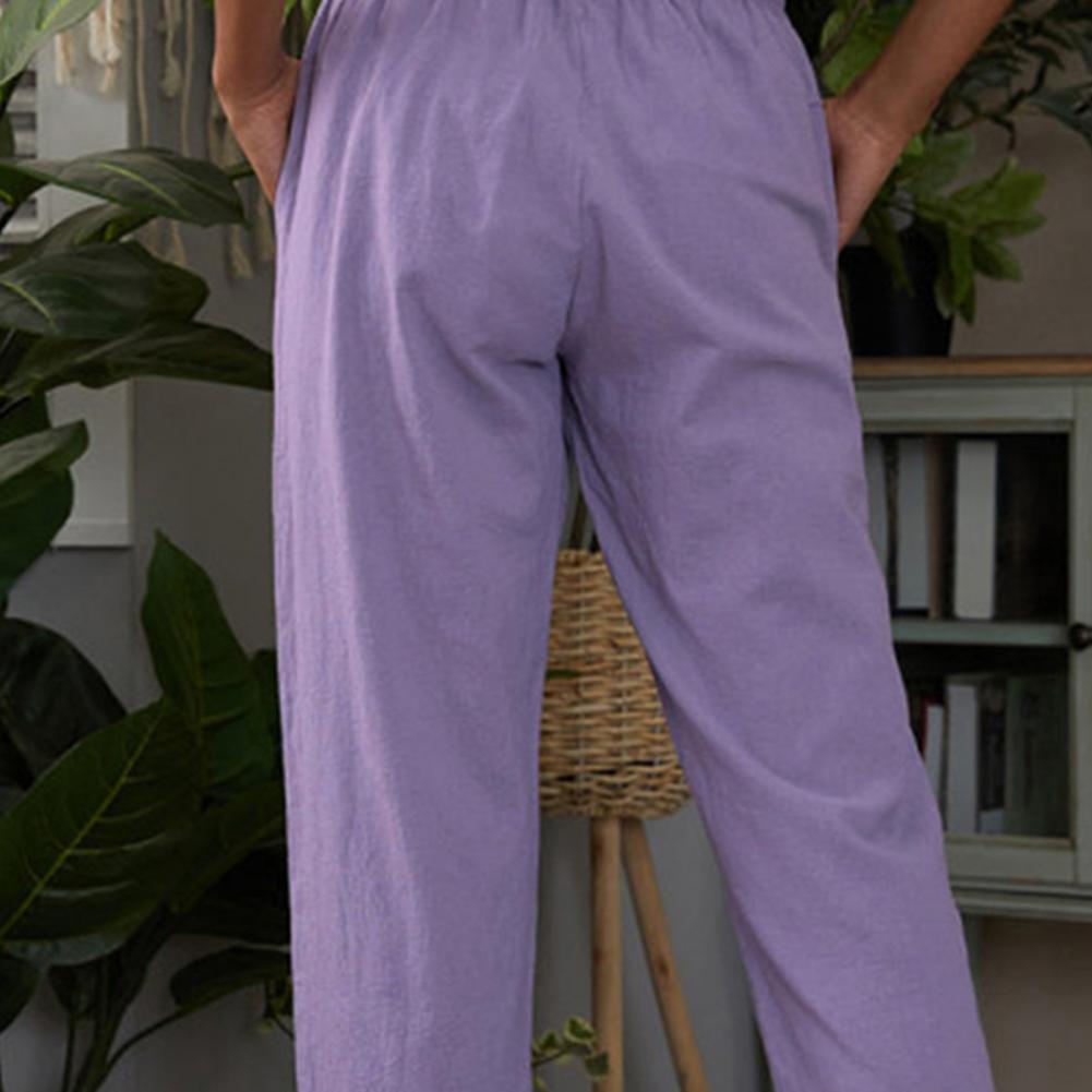 Purple Lady Casual Trousers Drawstring Elastic Waist Cotton Linen Women Trousers Straight Ankle Length Women Oversize Pants 4XL
