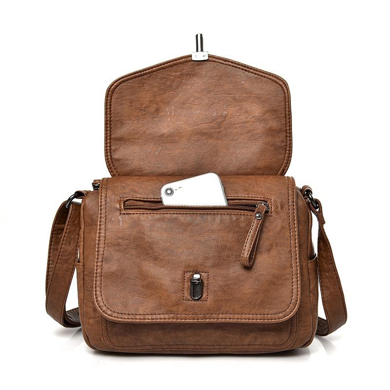 Dámská měkká PU kůže Vintage stylová crossbody taška