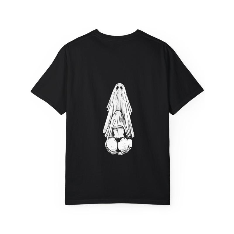 White T Shirt with Abstract Ghost and Bat Print for Casual Wear