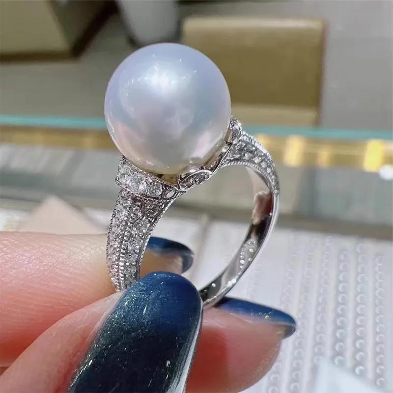 

European and American pearl light luxury ring, female attending banquet, princess fairy, zircon elegant fashion luxury Zircon w 6