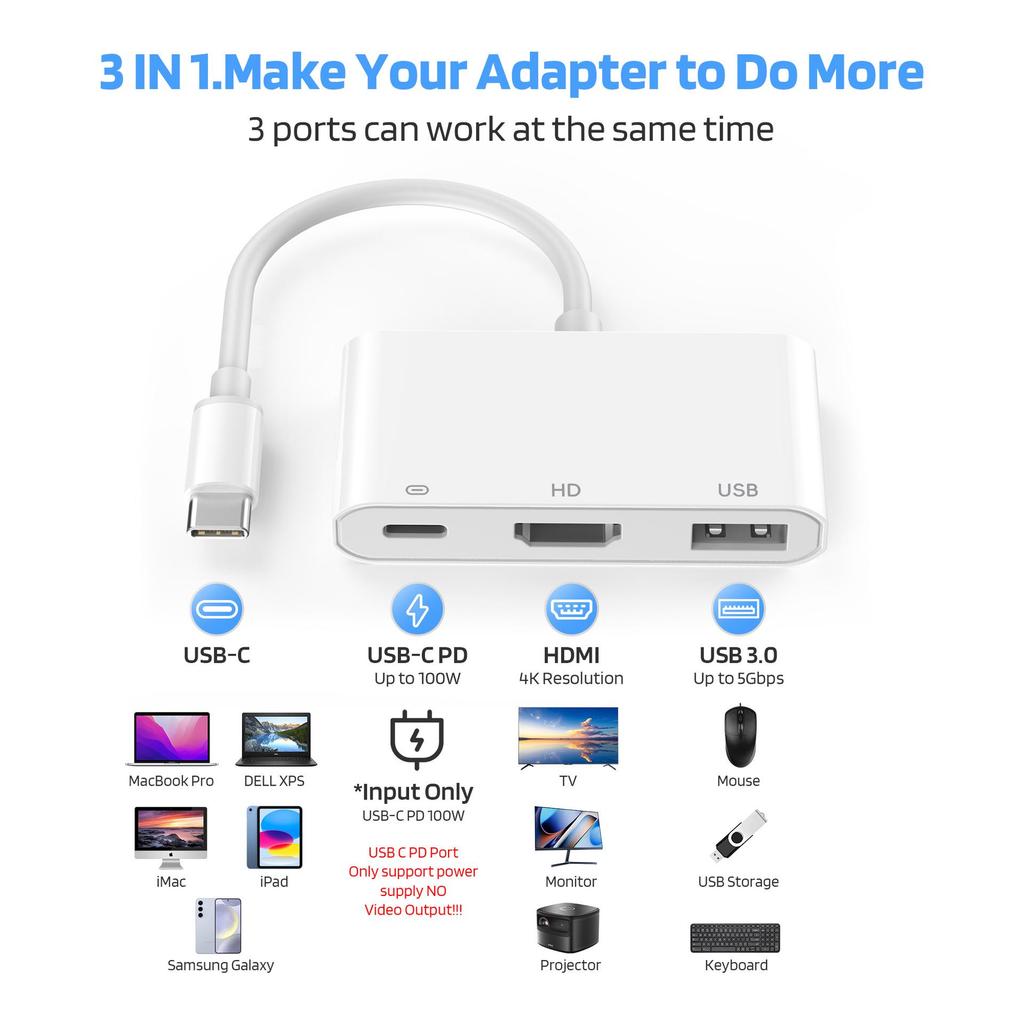 4K HD Type-C to HDMI Adapter Cable for Mobile Phone Screen Mirroring - Compatible with 15/16/17 Devices