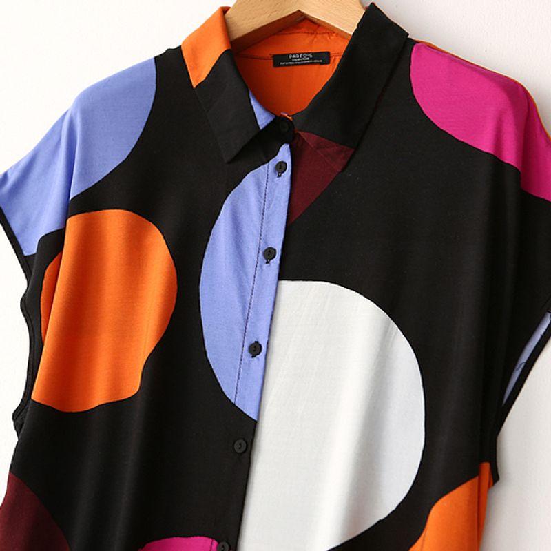 Foreign Trade Export High-Grade Print Cotton Silk Dress Summer Thin Short Sleeve Pocket Shirt Dress Waistcoat Long Dress