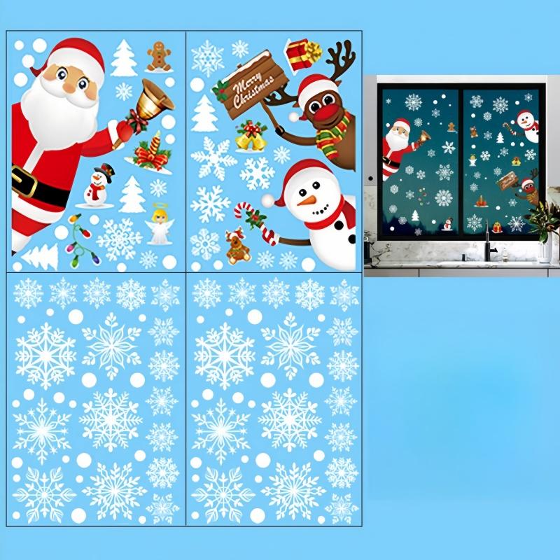 1piece Christmas Sticker, Santa Claus Snowman, Glass Sticker, Window Display Decoration, Snowflake, Deer Sticker, Window Sticker