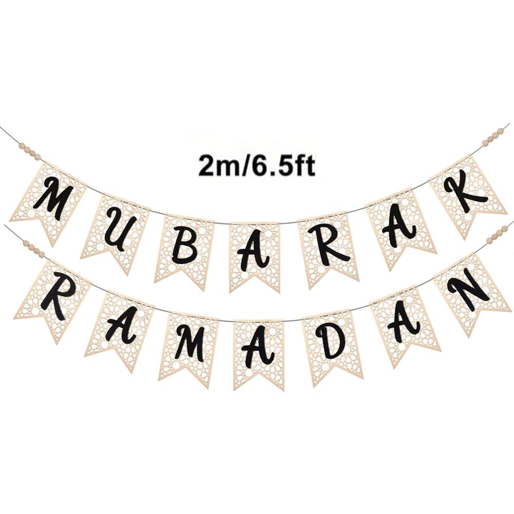 Wooden Ramadan Muslim Decor Banner Pull Flag Ramadan Kareem Hanging Ornaments Wooden Ornaments Eid Mubarak Happy Gift