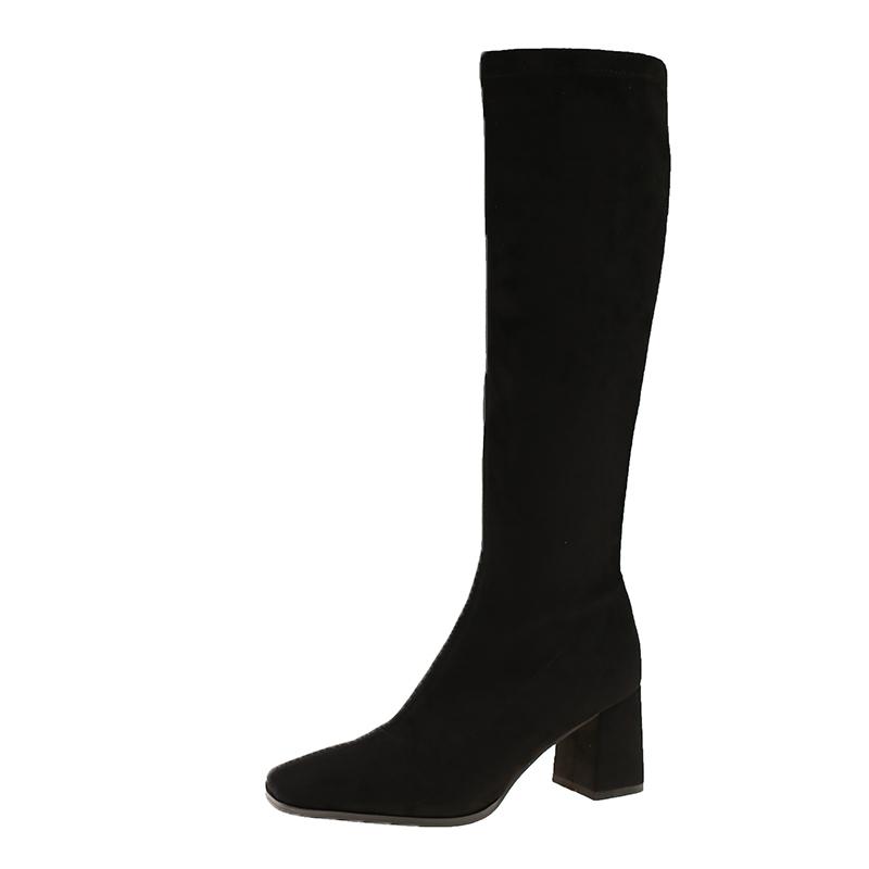 2025 Women Boots Autumn Winter Elastic Slimming Knee-High Boots Fashion Square Toe Thick Heel Shoes for Women Casual Boots