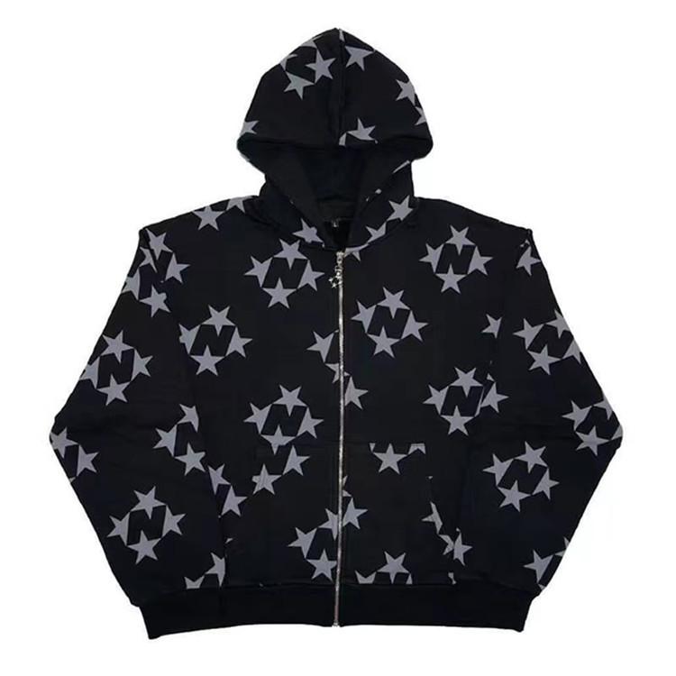 S-6XL Plus Size Autumn and Winter Men's and Women's Same Star Printed Casual Fashion Cardigan Hooded Couple Sweater