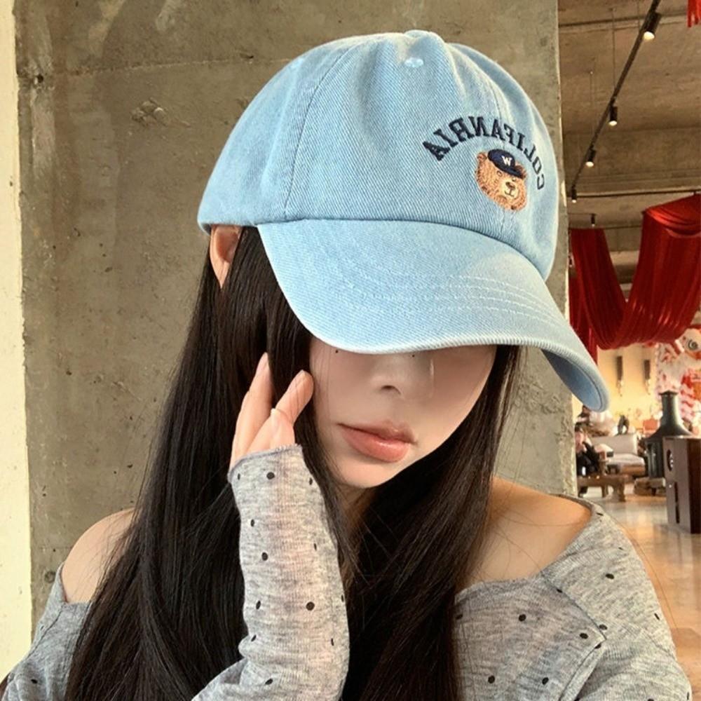 Solid Color Men Women Baseball Cap Korean Snapback Hat Casual Bear Embroidery Cap  Teenagers