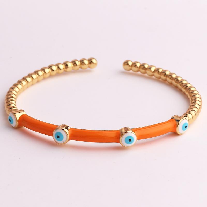 High Quality Fashion Drip Oil Hand Jewelry Gold Color Colorful Enamel Turkish Lucky Evil Eye Bangle Bracelet For Women