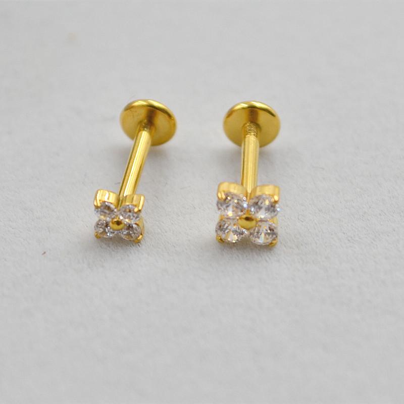 Titanium G23 ASTM F136 Push-in Labret Stud with Inlaid Zircon for Ear Cartilage Piercing