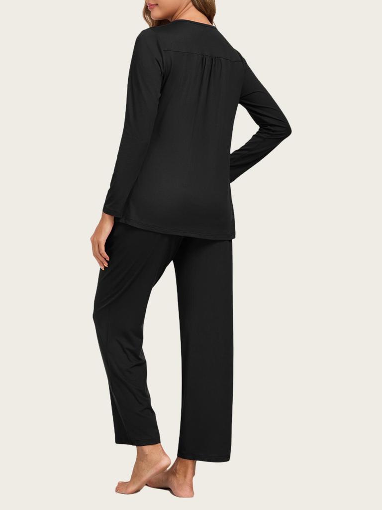 European & American Women's Fashion: Autumn 2025 2-Piece Pajama Set – Casual Long Sleeve Top & Pants with Pockets