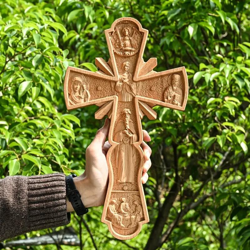 Vintage Solid Wood Carving Orthodox Cross