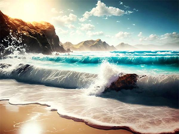 Full Square Round Diamond Art Painting Wave Seaside Home Decor Embroidery Mosaic Beach Landscape Handmade Gift