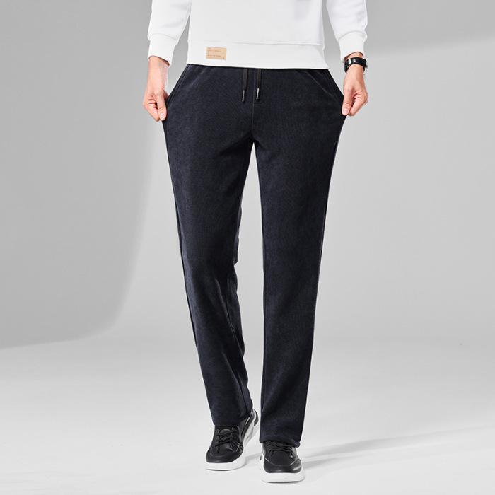 Men's Fleece-Lined Corduroy Pants - Slim Fit, Straight Leg, Business Casual for Autumn and Winter