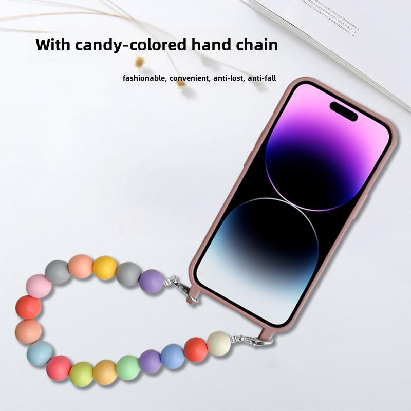 Colorful Anti-Lost Rope Phone Case for iPhone 11/12/13/14 Pro Max, Perfect for Women. Features Chain Design and Hand Strap.
