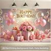 2D Meisjes Roze Verjaardags Achtergrond, 2D Platte "Happy Birthday" Rozen & Ballonnen Achtergrond voor Feestdecoratie