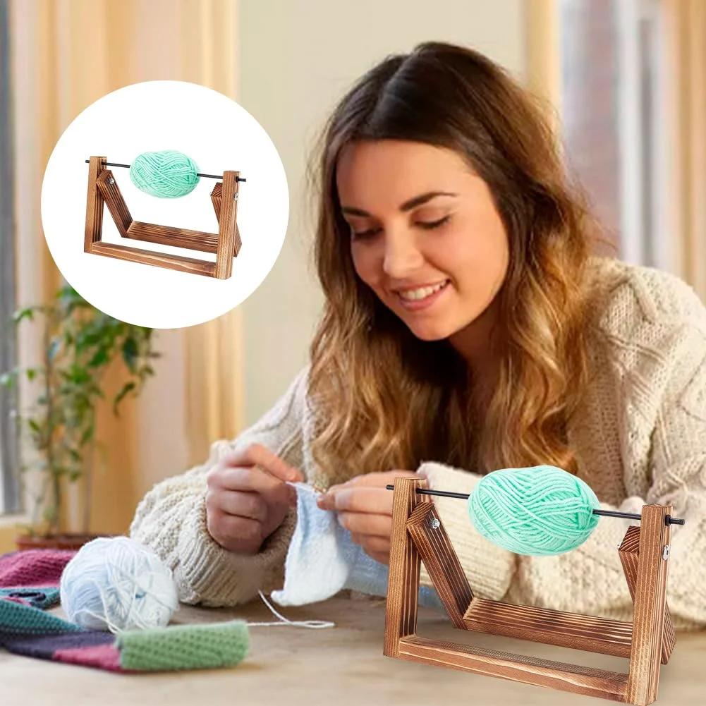 Top Quality Wooden Yarn Ball Holder Horizontal Storage Rack for Crochet Knitting Tassel Organizer Spinning Wheel Craft Accessory