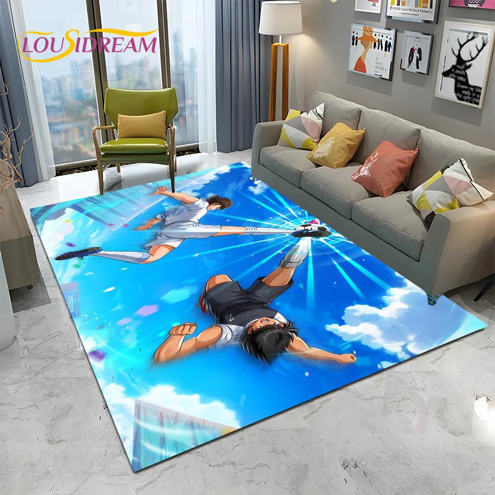Captain Tsubasa Anime-Fußball-Cartoon-Teppich für Zuhause, Wohnzimmer, Schlafzimmer, Sofa, Fußmatte, Dekor, Kinderbereich, rutschfeste Bodenmatte