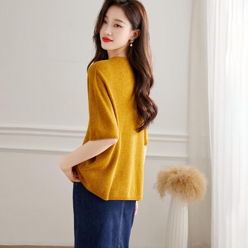 Women's 100% Merino Wool Round Neck Half-Sleeve Sweater