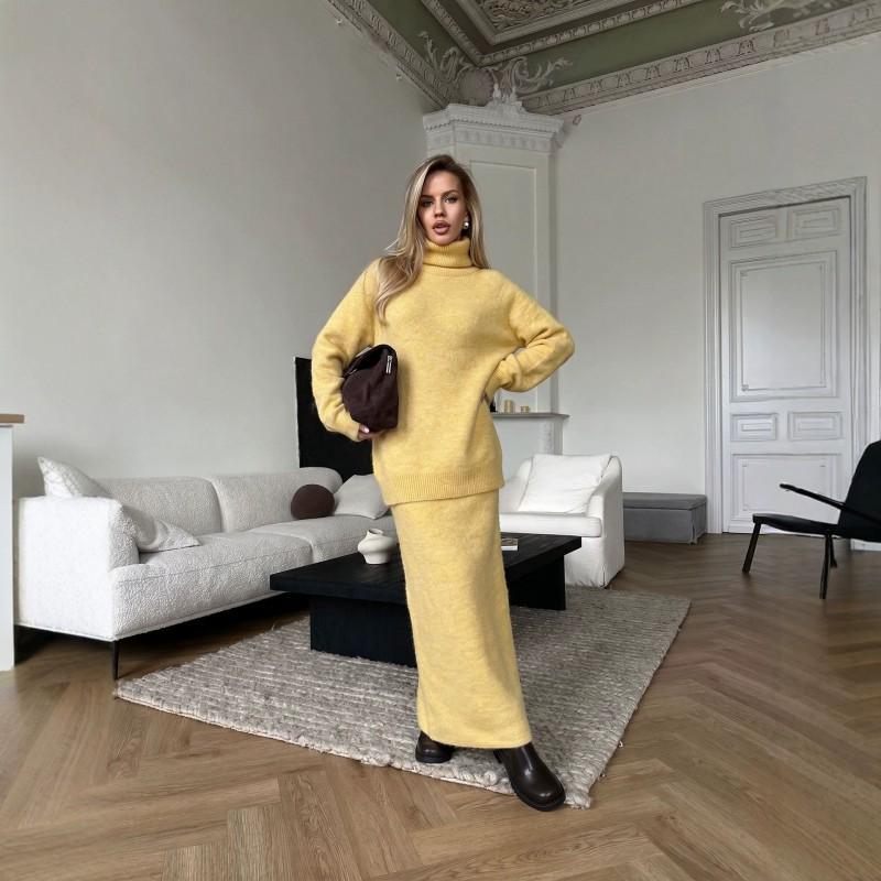 Womens 2026 Winter Loose Knit Two-Piece Set Wool Blend Sweater Wide-Leg Pants Casual Comfort Outfit
