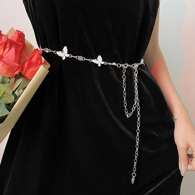 Fashionable Single-Layer Retro Style Shiny Butterfly Waist Chain Women Body Chain Jewelry Dress Decor Clothing Accessories Gifts