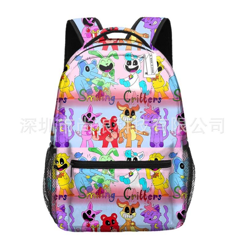 Smiling Critters Printed Backpack Teens - Oxford Fabric Breathable Padded Straps Unisex School Bag