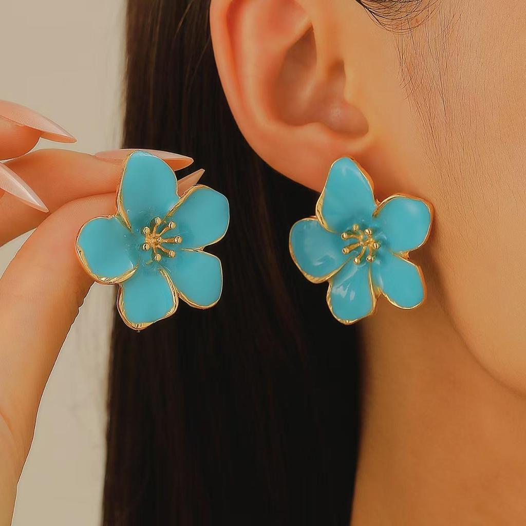 Trendy Multicolor Flower Drop Earrings for Women – Elegant & Slimming European/American Style