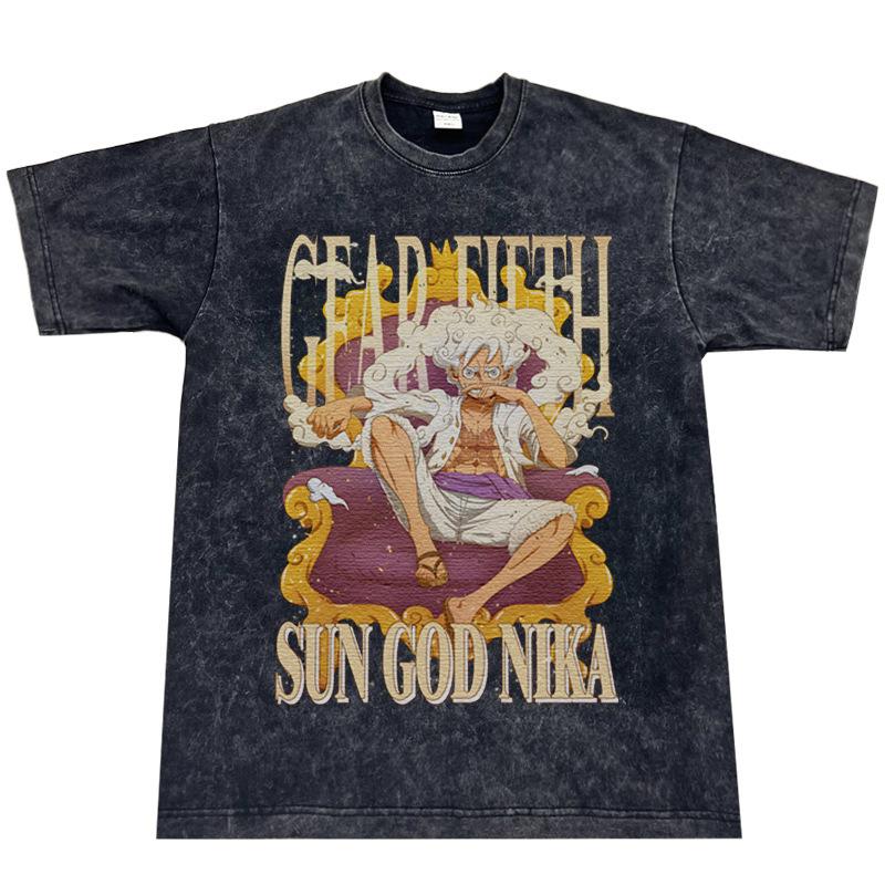 Summer Loose Men S Nika T-Shirt Form Luffy Washed Peripheral Short-Sleeved Nautical King Five-Gear Top Straight Cotton XL