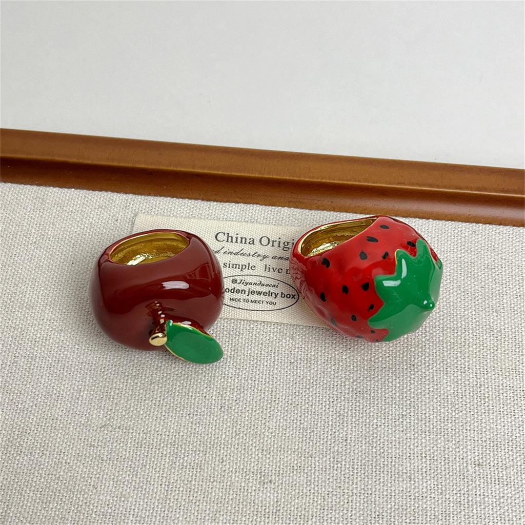 Unique Enamel Strawberry/Apples Ring Colorful Finger Ring Lightweight Jewelry for Fashionable Women and Parties