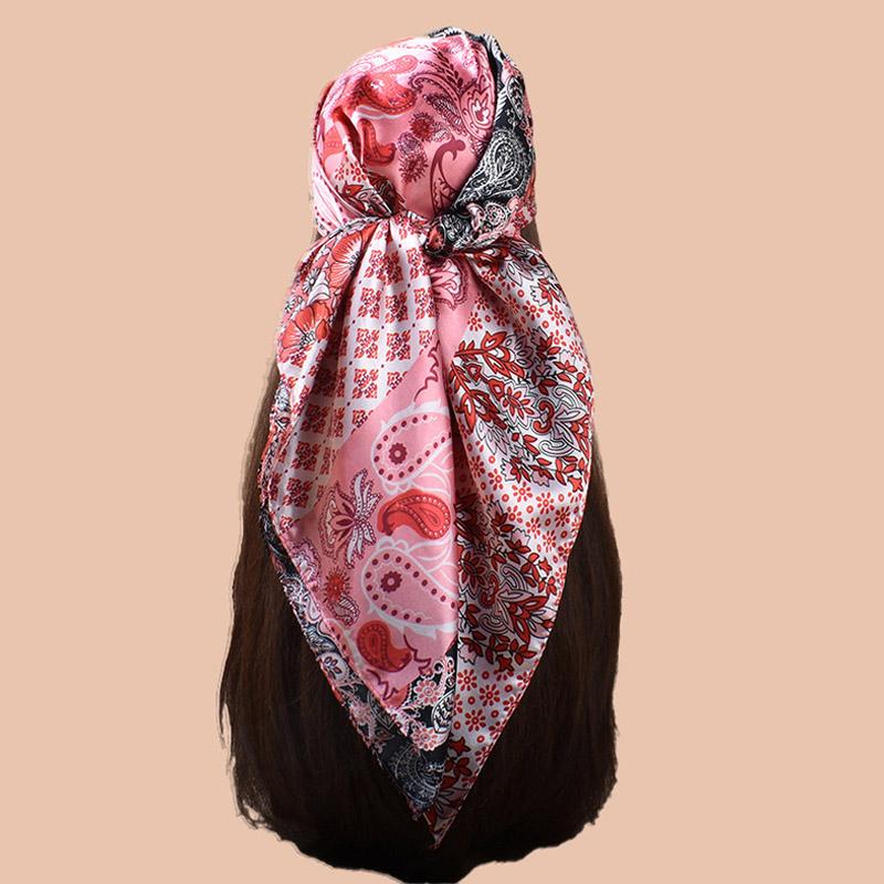 High Quality Silk Scarf Scarf Top Headwraps Women Four Seasons Hair Scarves Hijab Foulard Luxe Bandana Femme Headscarf 90*90Cm