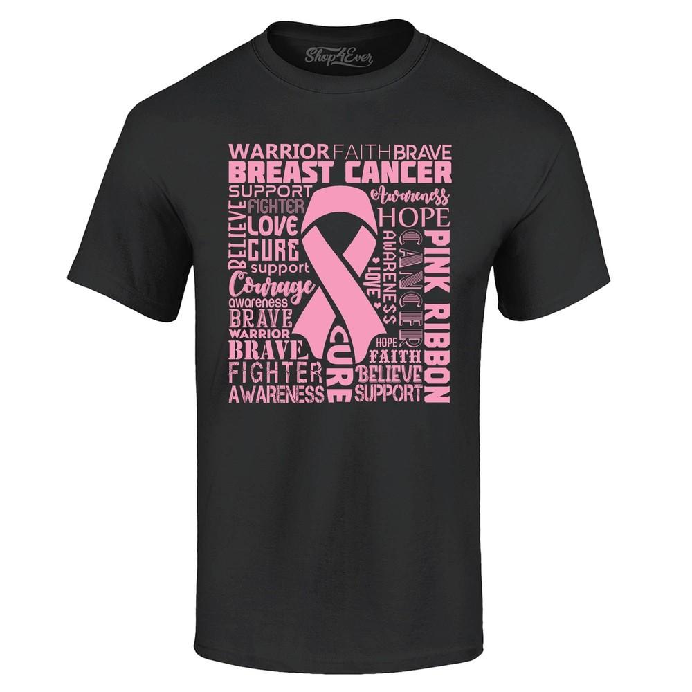 Breast Cancer Awareness Pink Ribbon Word Cloud T-shirt Breast Cancer Shirts