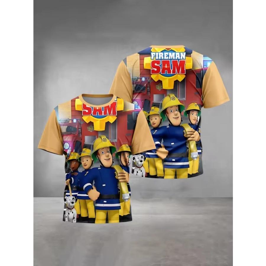 3D Digital Print Kids Stylish Fireman Pattern T-Shirt Boys Short Sleeve Crew Neck Casual T-shirts