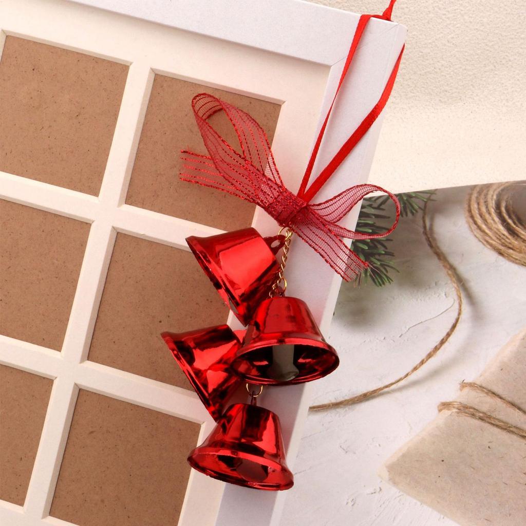 Christmas Bells For Door Metal Christmas Decoration Hangable Jingle Pendants With Bow For Wedding Party Home Farmhouse Indoor