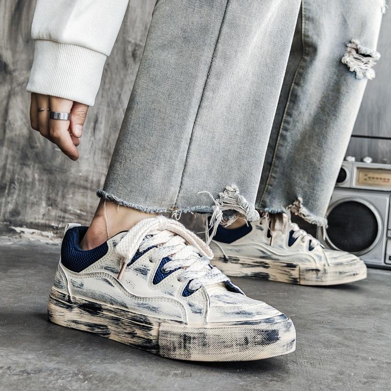 Quality Retro Men Canvas Shoes Designer Skateboard Streetwear Dirty Thick Sole Canvas Sneakers Lace Up Board Shoes Casual 39-44