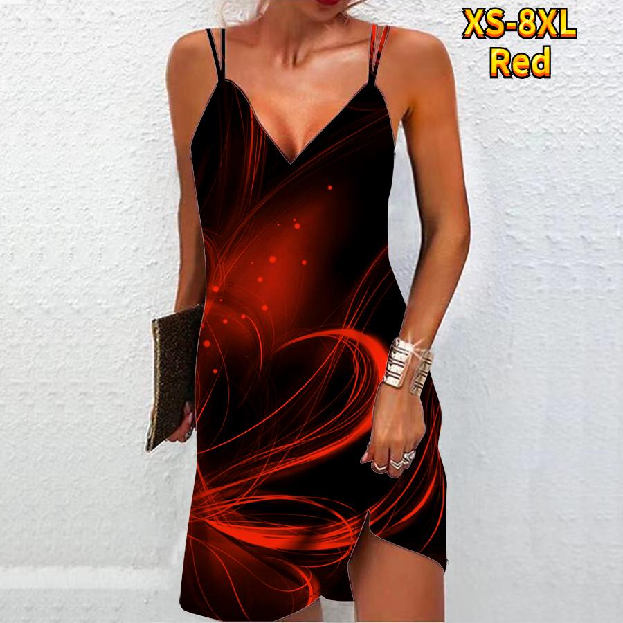 Damenmode Sexy 3D Shining Love Print Trägerloses Kleid Loses Leibchenkleid mit V-Ausschnitt