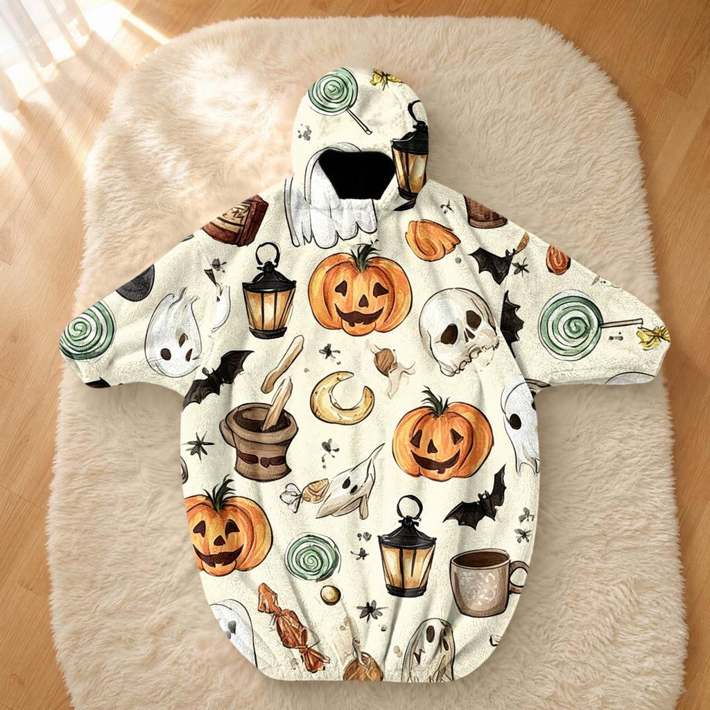 Kids Halloween Printed Flannel Romper Pajama Set for Fun Holiday Sleepwear