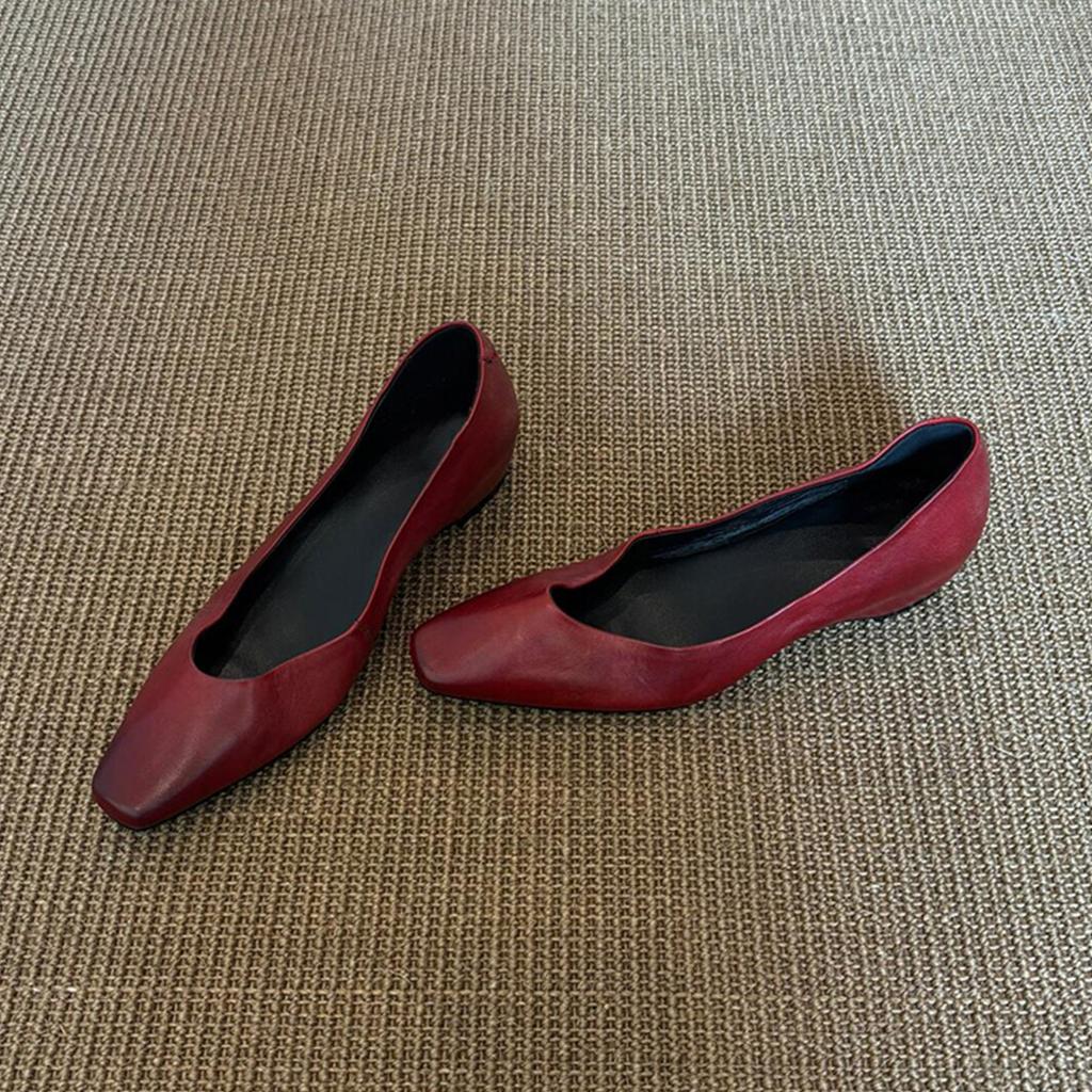 Sheepskin Version~ Retro Literary and Artistic Style Inner Height Increase Leather Shallow Mouth Single Shoes Women's Simple Square Head Versatil