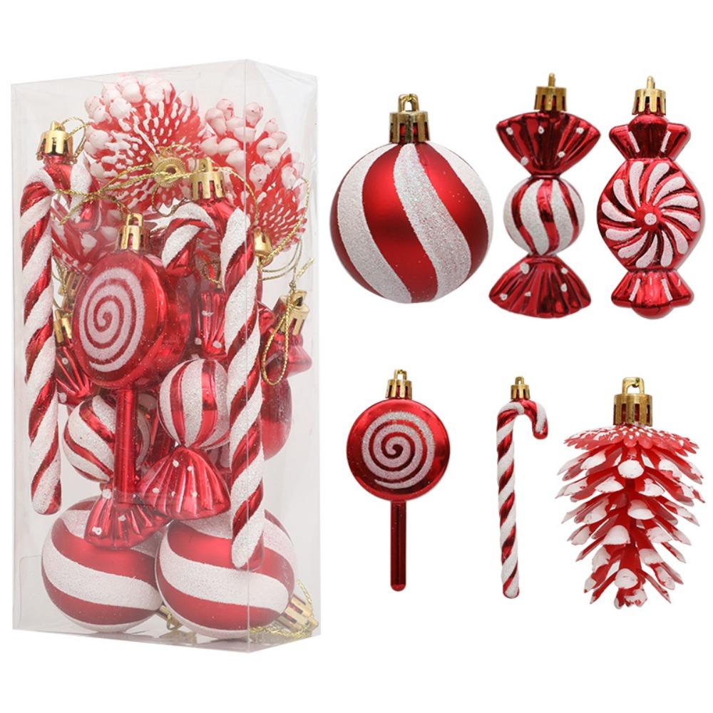Christmas decoration set of 13, including crutches, candies, lollipops, pine cones, painted Christmas balls, Christmas tree ornaments