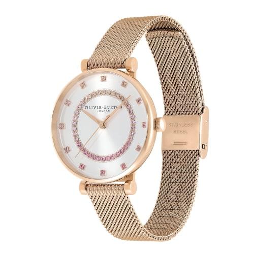 Authorized Retailer: OLIVIA BURTON Women's Watch, Belgrave 32mm, Tea Bar, White & Carnation, Gold Mesh, Ob24000006